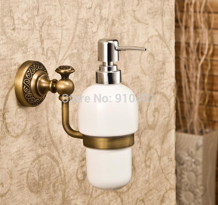 Wholesale And Retail Promotion Luxury Antique Brass Bathroom Kitchen Sink Liquid Soap Dispenser Ceramic Cup