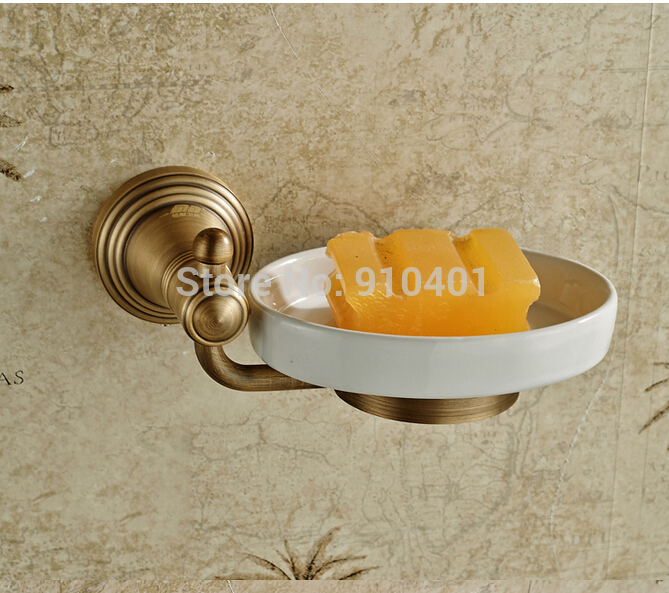 Wholesale And Retail Promotion Luxury Antique Brass Bathroom Soap Dish Holder With Ceramic Soap Dish Wall Mount