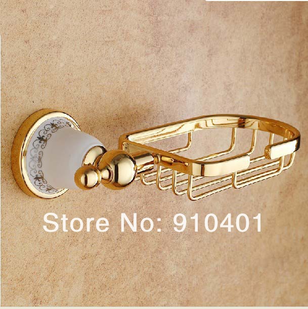 Wholesale And Retail Promotion Modern Golden Finish Wall Mounted Solid Brass Soap Dish Holder Bath Soap Basket