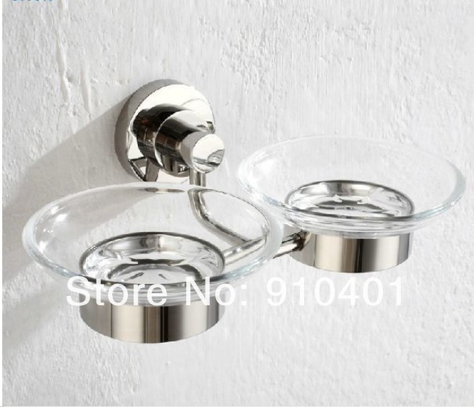 Wholesale And Retail Promotion  Wall Mounted Double Soap Dish Bathroom Polished Chrome Glass Soap Dish Holders