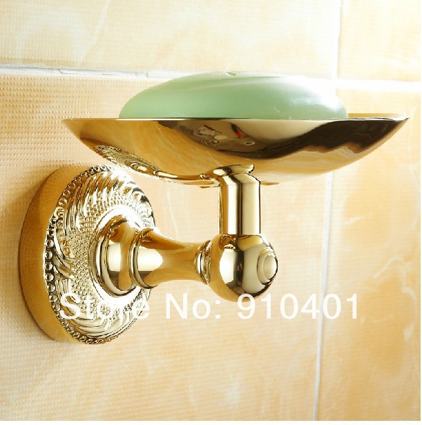 Wholesale And Retail Promotion Wall Mounted Golden Flower Carved Art Solid Brass Bathroom Soap Dishes Holder