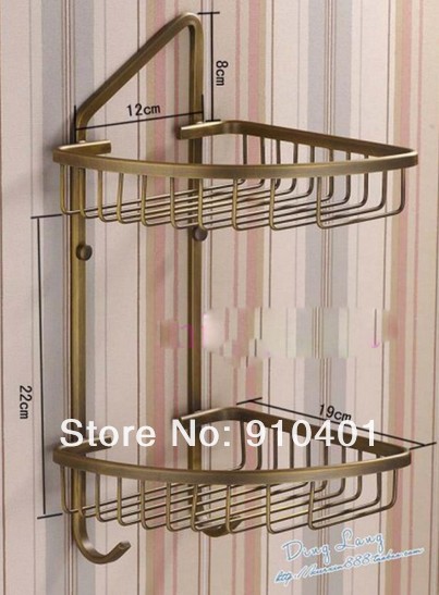 NEW Antique Brass Bathroom Vanity Shelfs Double Baskets Shelf Cosmetic Storage Holder Racks Bathroom Accessaries