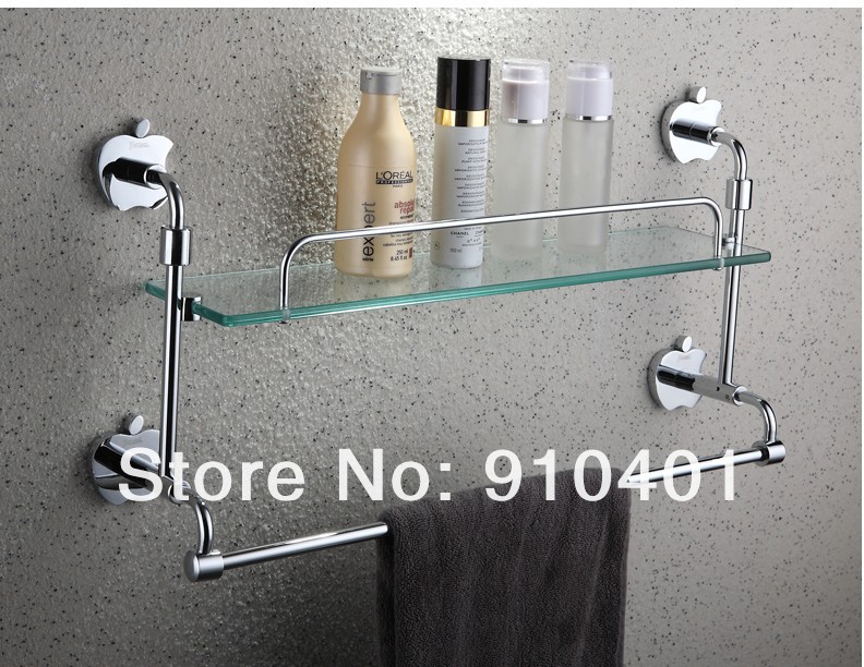 Wholesale & Retail Promotion Modern Wall Mounted Bathroom Shower Caddy Shelf Glass Tier With Towel Bar Holder