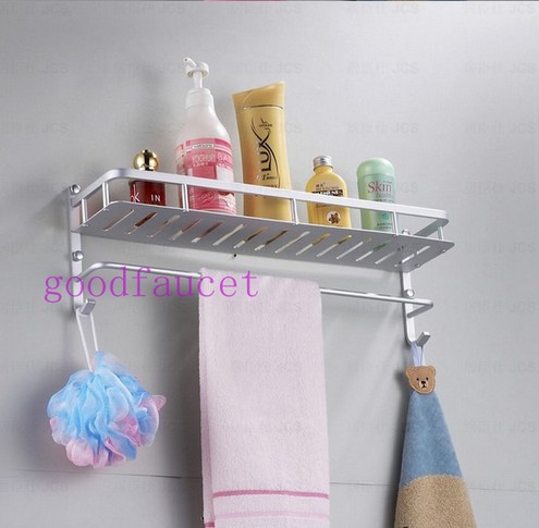 Wholesale / Retail Promotion NEW Bathroom Accessories Aluminum Shower Shelf W/ Hook & Towel Bar Chrome Finsh