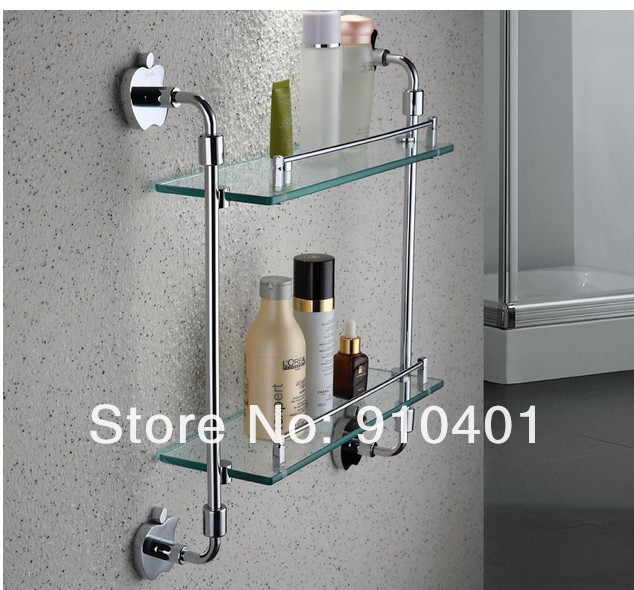 Wholesale & Retail Promotion NEW Luxury Wall Mounted Chrome Brass Dual Tier Shower Caddy Shelf Stroge Holder