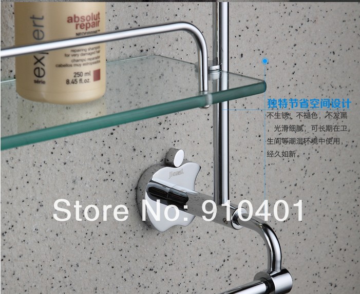 Wholesale & Retail Promotion Wall Mounted Bathroom Shower Caddy Shelf Dual Glass Tier With Towel Bar Holder
