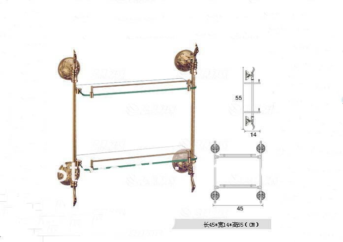 Wholesale And Retail Promotion Antique Brass Wall Mounted Bathroom Shower Caddy Cosmetic Glass Shelf Dual Tier