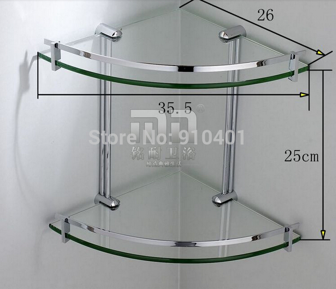 Wholesale And  Retail Promotion Chrome Brass Bathroom Corner Shelf Dual Tiers Glass Shower Caddy Cosmetic Shelf