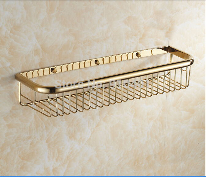 Wholesale And Retail Promotion Golden Brass Wall Mounted Bathroom Basket Shelf Caddy Cosmetic Storage Holder