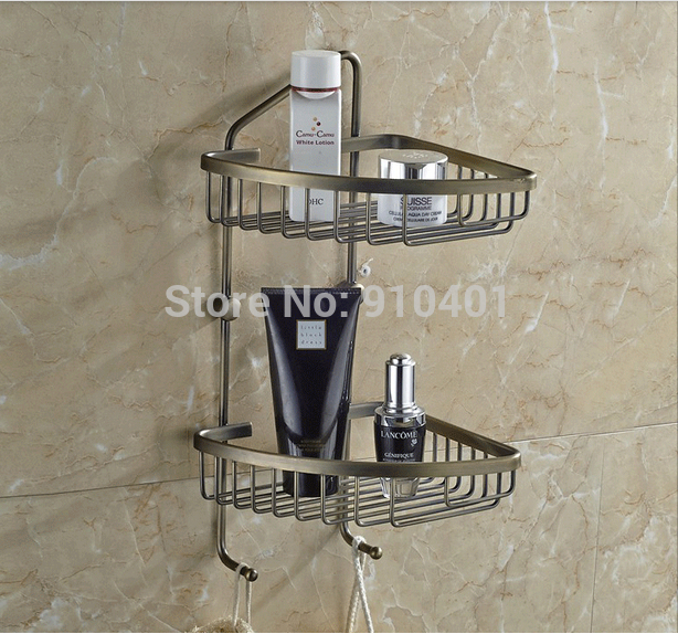 Wholesale And Retail Promotion  Luxury Antique Brass Bathroom Corner Shelf Bath Shower Cosmetic Caddy Storage