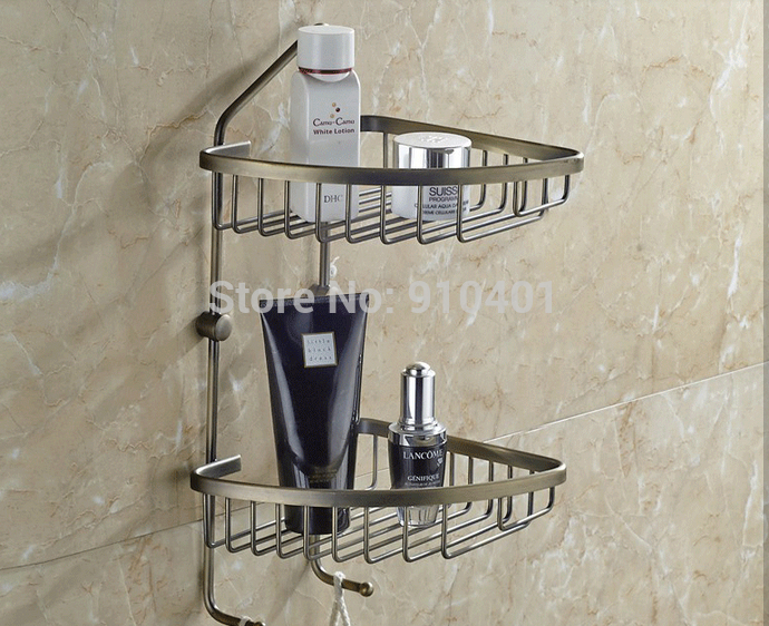 Wholesale And Retail Promotion  Luxury Antique Brass Bathroom Corner Shelf Bath Shower Cosmetic Caddy Storage