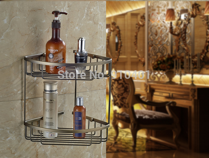 Wholesale And Retail Promotion Luxury Antique Brass Bathroom Corner Shelf Bath Shower Cosmetic Caddy Storage