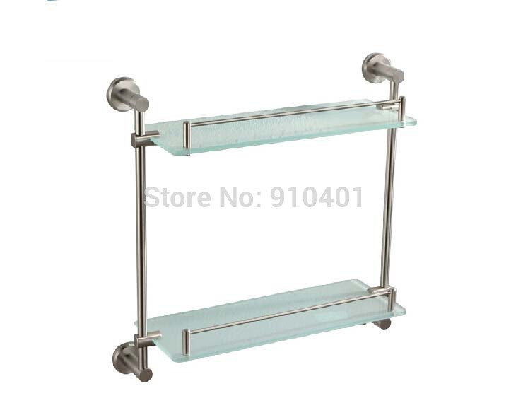 Wholesale And Retail Promotion Luxury Brushed Nickel Wall Mounted Bathroom Shelf Dual Glass Tiers Caddy Storage