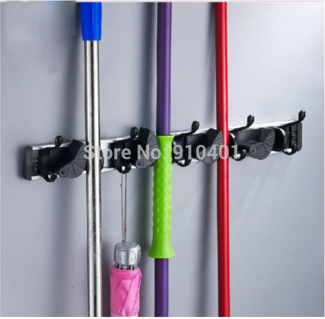 Wholesale And Retail Promotion Modern 4 Position Bathroom Mop & Broom Holder Home Cleaning Tools Hanger W/ Hook