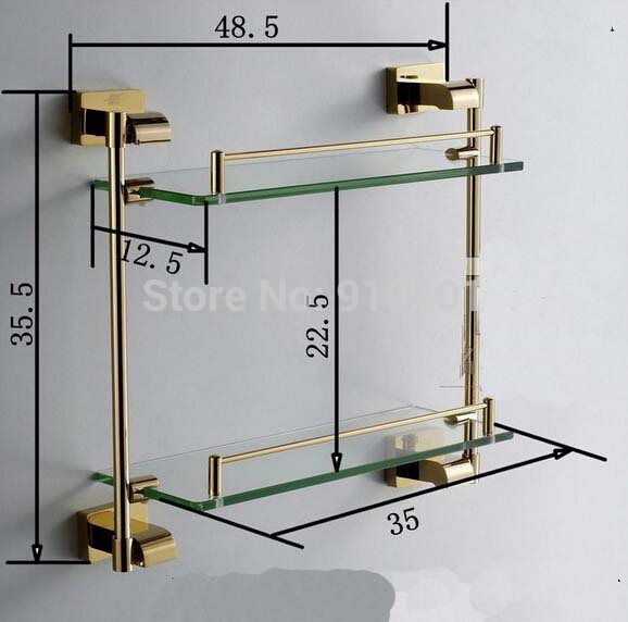Wholesale And  Retail Promotion Modern Square Golden Brass Wall Mounted Bathroom Shelf Dual Tiers Storage Holder