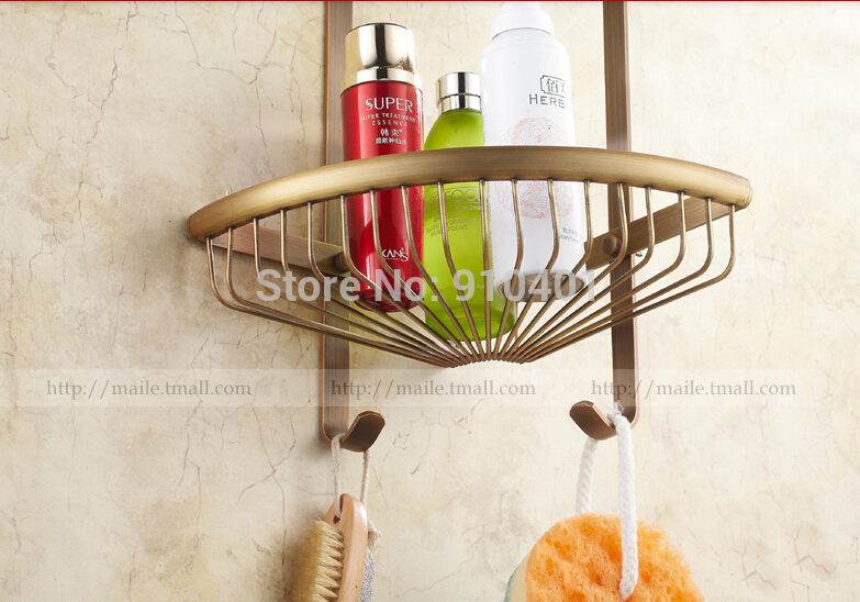 Wholesale And Retail Promotion NEW Antique Brass Bathroom Shelf Dual Tiers Corner Caddy Cosmetic Storage Holder