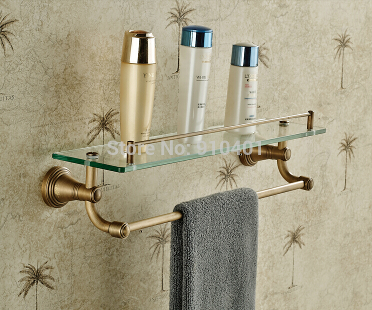 Wholesale And Retail Promotion NEW Antique Brass Bathroom Shelf Shower Caddy Cosmetic Rack Holder W/ Towel Bar