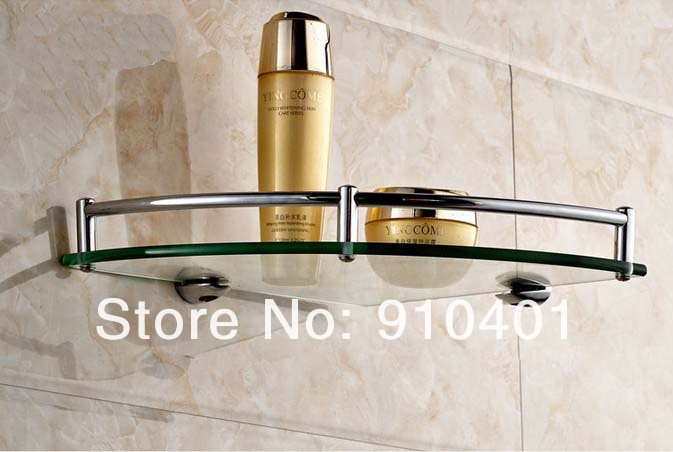 Wholesale And Retail Promotion NEW Chrome Brass Glass Wall Mount Bathroom Corner Shelf Caddy Cosmetic Storage