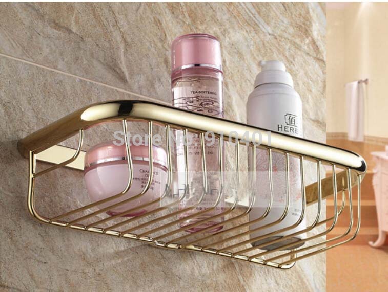 Wholesale And Retail Promotion NEW Modern Wall Golden Bathroom Shelf Shower Cosmetic Caddy Square Basket Shelf