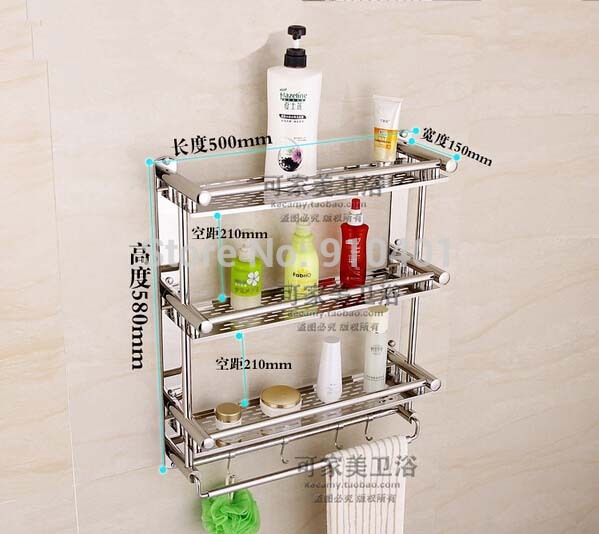 Wholesale And Retail Promotion NEW Stainless Steel Wall Mounted Bathroom Shelf Towel Rack Holder Caddy Storage