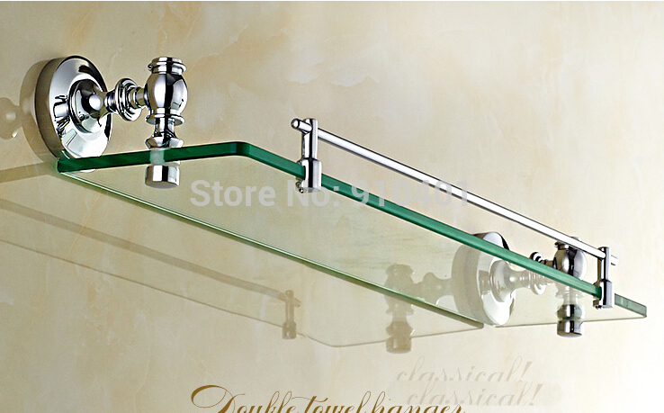 Wholesale And Retail Promotion Wall Mount Chrome Brass Bathroom Shelf Glass Tier Shower Caddy Cosmetic Storage