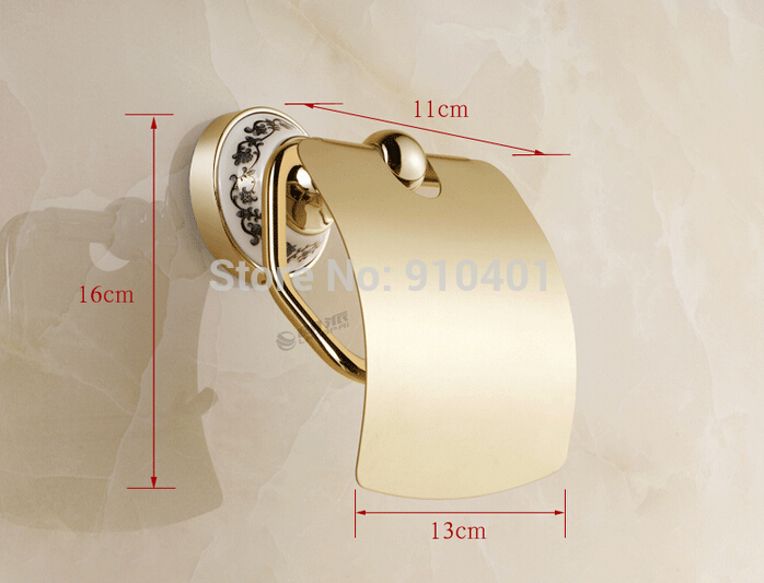  Wholesale And Retail Promotion Blue And White Porcelain Golden Brass Bathroom Wall Mounted Toilet Paper Holder