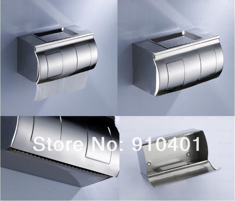 Brand NEW Luxury!Chrome Stainless Steel Bathroom Toliet Double Roll Paper Holder Box W/ ashtray 
