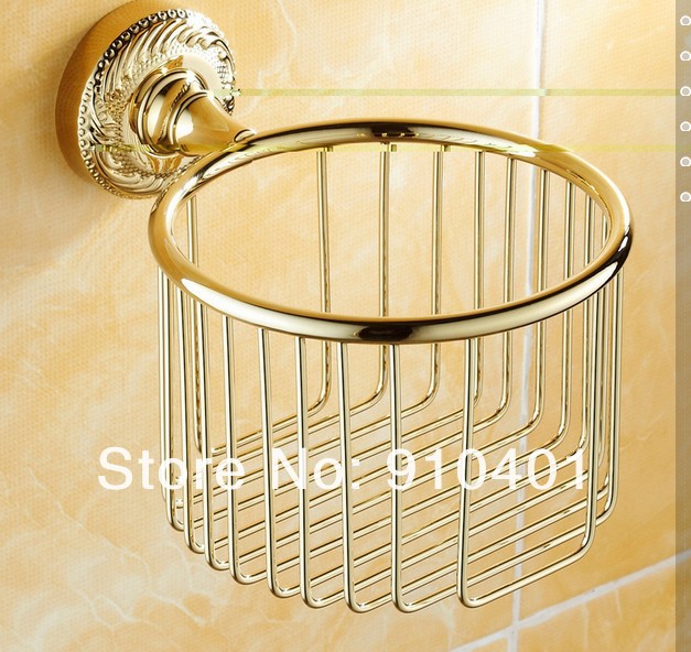 Wholesale And Retail Promotion Bathroom Wall Mounted Golden Brass Toilet Paper Holder Roll Tissue Basket Box