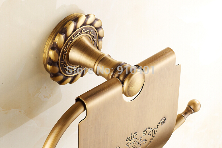 Wholesale And Retail Promotion Luxury Antique Brass Embossed Toilet Paper Holder With Cover Tissue Bar Holder