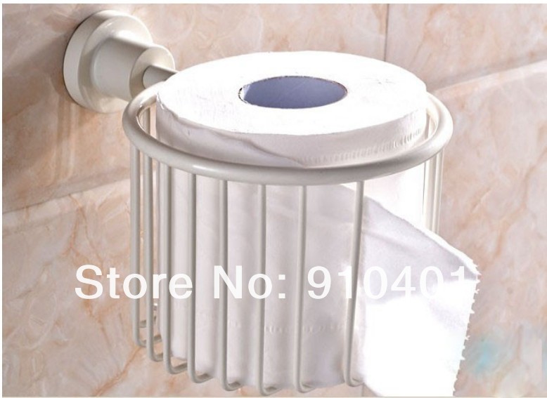 Wholesale And Retail Promotion NEW Elegant White Brass Toilet Paper Holder Cosmetic Basket Shower Caddy Storage