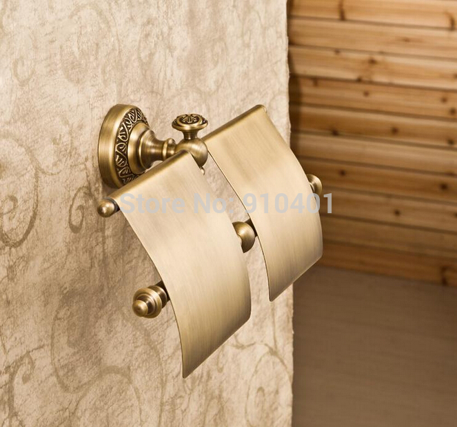 Wholesale And Retail Promotion NEW Luxury Antique Brass Toilet Paper Holder Dual Tissue Bar Holders With Cover