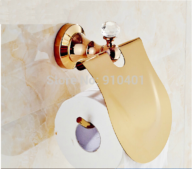 Wholesale And Retail Promotion NEW Modern Rose Golden Brass Toilet Paper Holder With Crystal Hanger Wall Mount