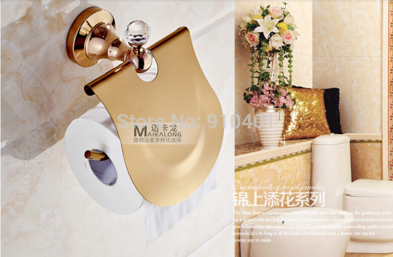 Wholesale And Retail Promotion NEW Modern Rose Golden Brass Toilet Paper Holder With Crystal Hanger Wall Mount