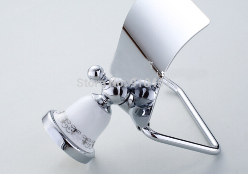 Wholesale And Retail PromotionCeramic Style Chrome Wall Mount Toilet Paper Holder With Cover Tissue Bar Holder