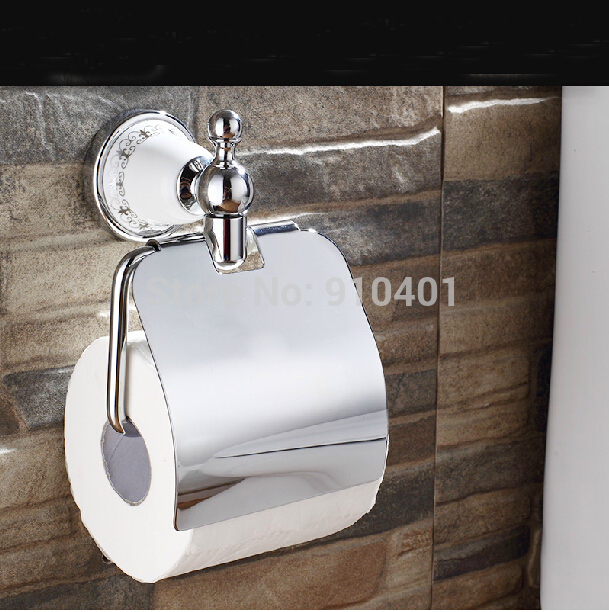 Wholesale And Retail PromotionCeramic Style Chrome Wall Mount Toilet Paper Holder With Cover Tissue Bar Holder