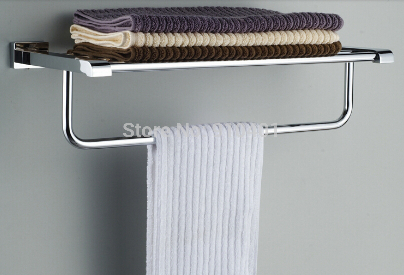 Wholdsale And Retail Promotion Chrome Brass Wall Mounted Towel Rack Holder Modern Square Towel Shelf Towel Bar