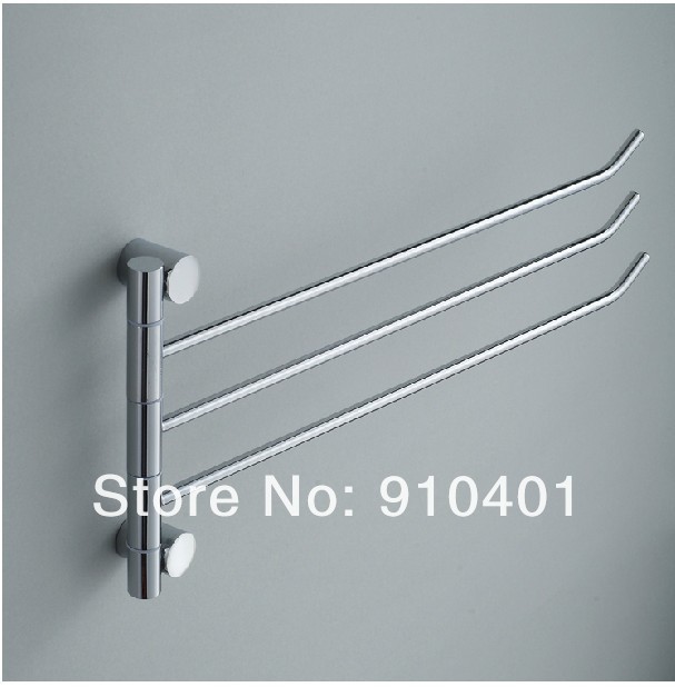 Wholdsale And Retail Promotion Luxury Chrome Brass Wall Mounted Bathroom Towel Rack Swivel 3 Towel Bars Holder