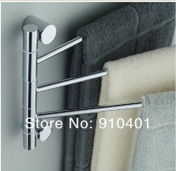 Wholdsale And Retail Promotion Luxury Chrome Brass Wall Mounted Bathroom Towel Rack Swivel 3 Towel Bars Holder
