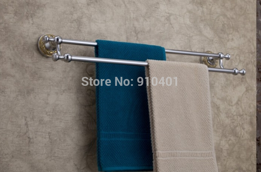 Wholdsale And Retail Promotion NEW Modern Chrome Brass Towel Rack Holder Bathroom Wall Mounted Dual Towel Bars