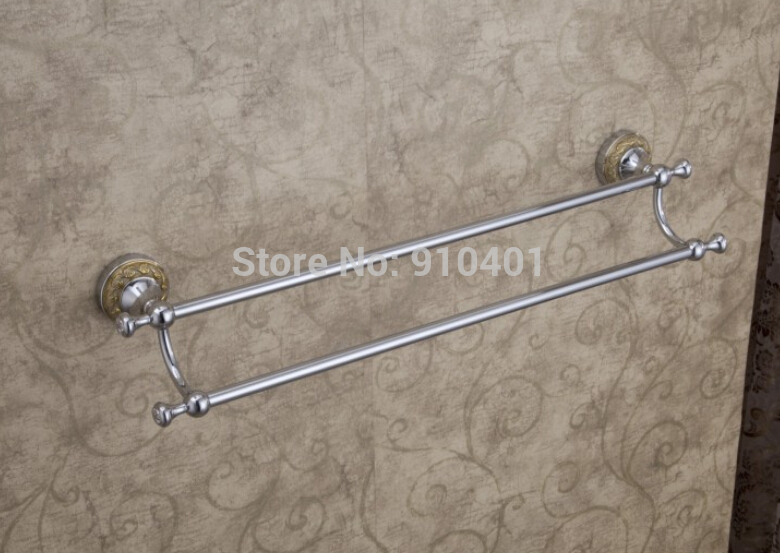 Wholdsale And Retail Promotion NEW Modern Chrome Brass Towel Rack Holder Bathroom Wall Mounted Dual Towel Bars