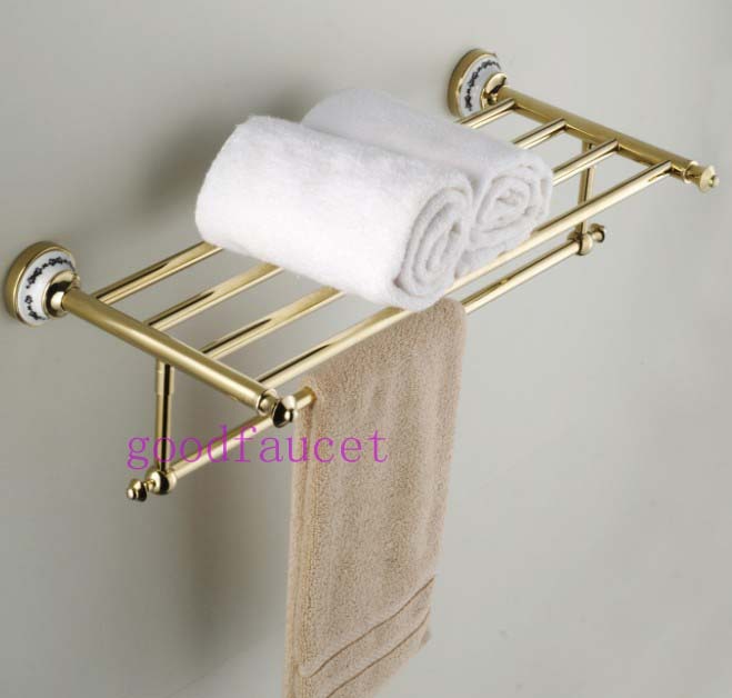 Wholesale / Retail Luxury Bathroom Golden Wall Mounted Towel Racks Shelf Towel Holder Ti-PVD Bathroom Accessories