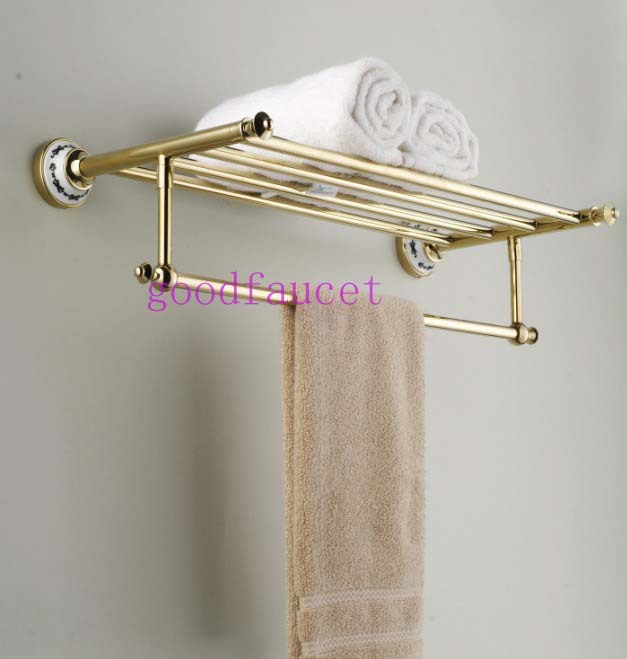 Wholesale / Retail Luxury Bathroom Golden Wall Mounted Towel Racks Shelf Towel Holder Ti-PVD Bathroom Accessories