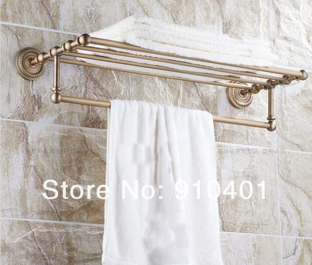 Wholesale And Retail Promotion   Luxury Antique Brass Wall Mounted Bathroom Shelf Towel Rack Holder W/ Towel Bar