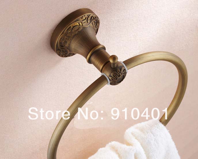 Wholesale And Retail Promotion Antique Brass Art Flower Carved Towel Ring Holder Towel Rack Bar Wall Mounted
