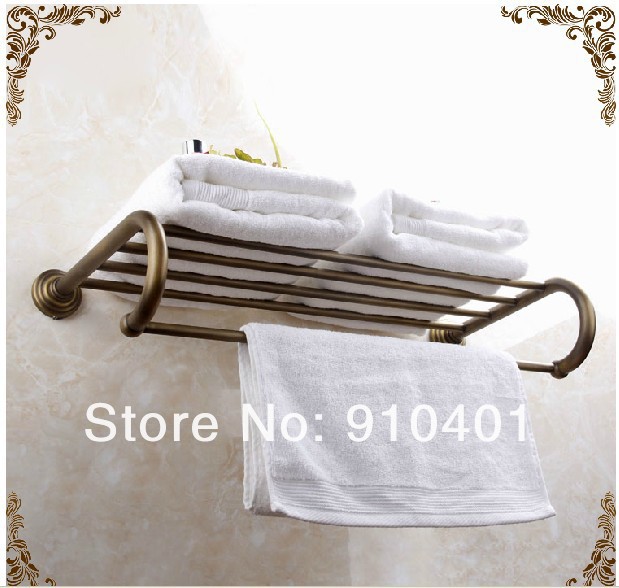 Wholesale And Retail Promotion Antique Brass Bath Wall Mounted Chrome Clothes Towel Racks Shelf W/ Towel Bar