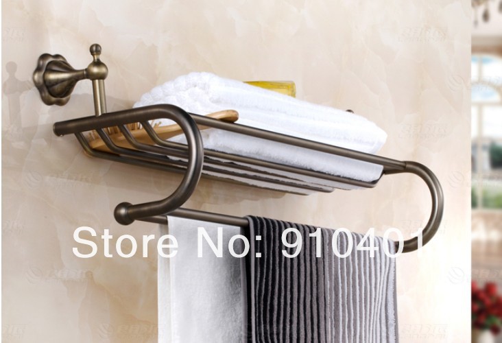 Wholesale And Retail Promotion Antique Brass Bathroom Wall Mounted Towel Shelf Towel Rack Holder W/ Towel Bar
