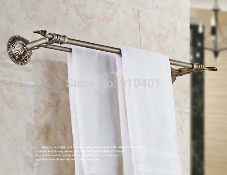 Wholesale And Retail Promotion Antique Bronze Bathroom Embossed Towel Rack Holder Wall Mounted Dual Towel Bars