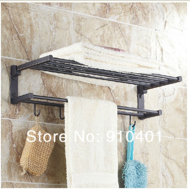 Wholesale And Retail Promotion  Bath Oil Rubbed Bronze Brass Towel Shelf Towel Racks Holder Towel Bar W/ Hooks