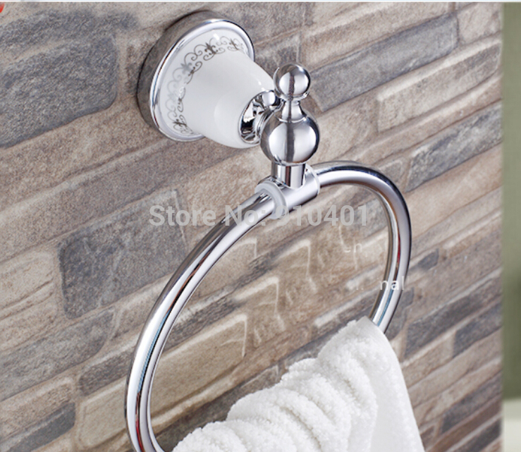Wholesale And Retail Promotion Ceramic Chrome Brass Bathroom Towel Ring Round Towel Rack Holder