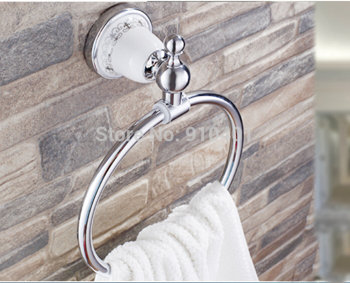 Wholesale And Retail Promotion Ceramic Chrome Brass Bathroom Towel Ring Round Towel Rack Holder